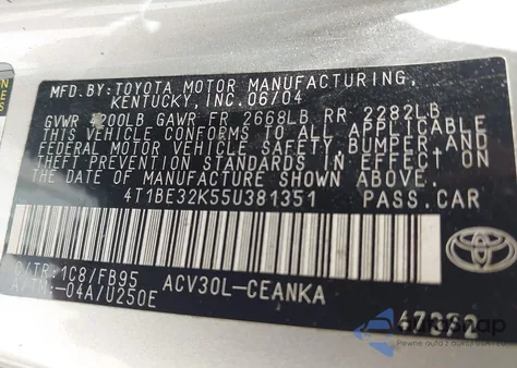 2005 Toyota Camry Le/Xle/Se from USA, damaged, VIN 4T1BE32K55U381351